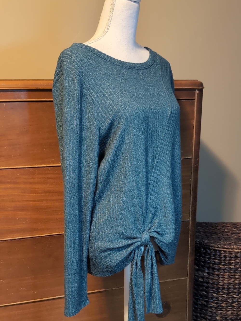 Simply Vera VERA WANG Side Tie Turquoise Top SZ L - Picture 9 of 12